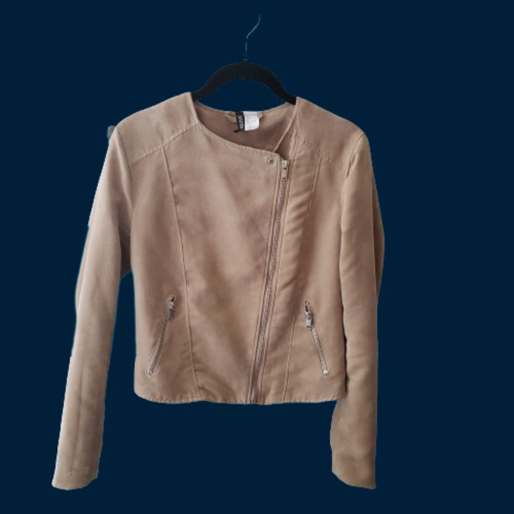 H&M Beige Faux Suede Biker Jacket Size 6 (runs small)